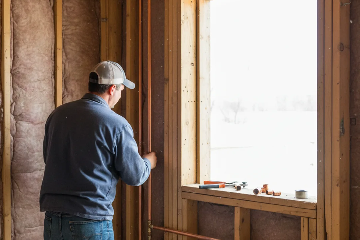 Licensed plumber running new copper supply lines in a Lynnville home